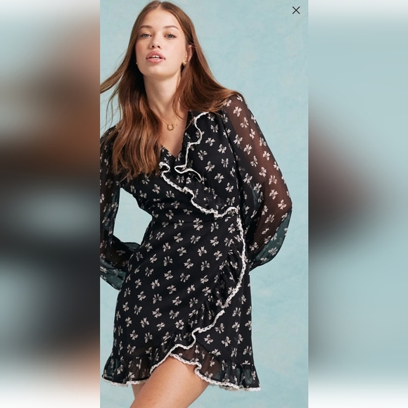 Miss Selfridge Bow Ruffle Black Dress - Picture 7 of 7